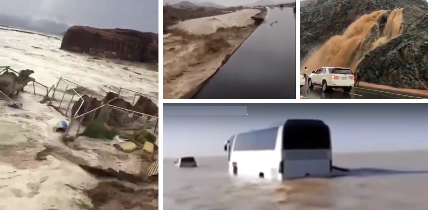 Divulgan impactantes videos de las inundaciones en desierto de Arabia