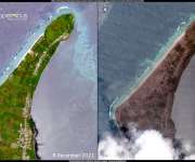 Las imágenes aéreas mostraban un paisaje lunar, donde la ceniza cubre todo el terreno e importantes daños en los edificios asentados en la isla de Tongatapu. EFE