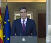 Captura de vídeo de la comparecencia del presidente del Gobierno español, Pedro Sánchez. EFE