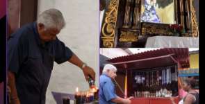 José Raúl Mulino hizo su primera parada en Portobelo. Visitó al Nazareno, al Cristo Negro, le ofreció una vela y pidió. 