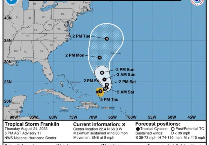 Franklin se convierte en huracán en aguas abiertas del Atlántico