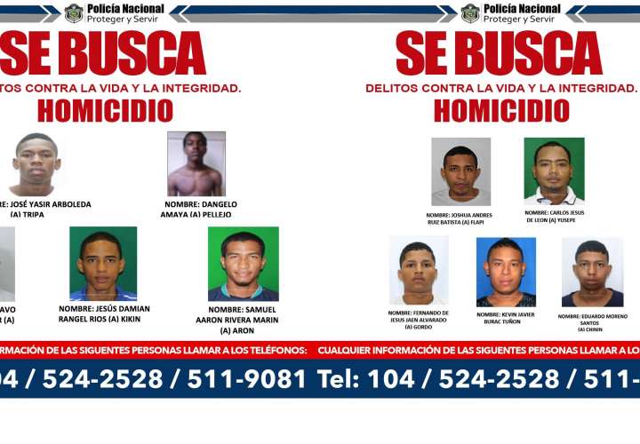 La Policía muestra a los 10 hombres más buscados por casos de homicidios 