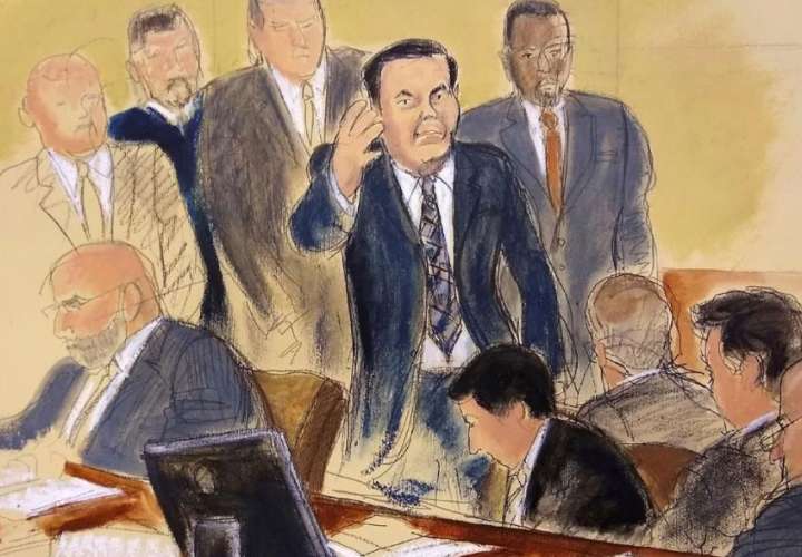 Imagen de Joaquín el 'Chapo' Guzmán en la sala del tribunal (Elizabeth Williams vía AP).