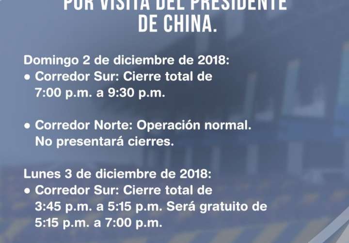 Cambios en operación de corredores por visita del presidente de China