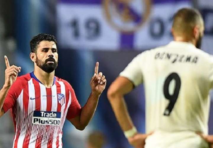 Diego Costa celebra uno de los dos goles anotados en la final de la supercopa Europea./AFP