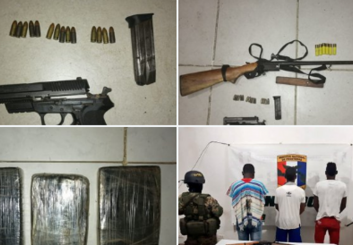 Caen dos colombianos y un panameño con droga, armas y municiones 