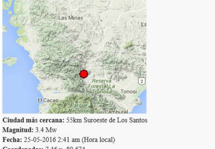 Imagen del lugar del sismo en Los Santos.  / Foto: Sinaproc