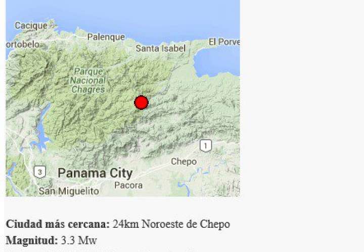 Imagen del punto donde se localizó el sismo en Chepo.  /  @Sinaproc