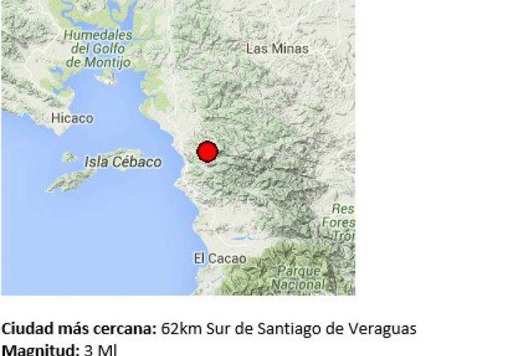 Imagen del punto del epicentro del sismo en Veraguas.  /  Foto: @Sinaproc