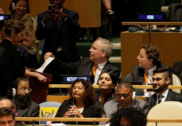 El embajador holandés ante la ONU, Karel van Oosterom (c), vota para la elección de los cinco nuevos miembros no permanentes del Consejo de Seguridad en la sede de la ONU, en EE.UU.  /  Foto: EFE