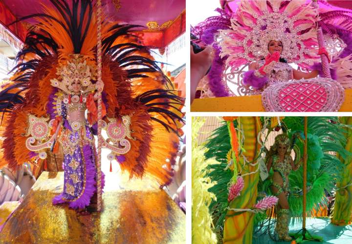 Foto combinación de las reinas del Carnaval en el culeco de este lunes.  /  Foto: Zenaida Vásquez