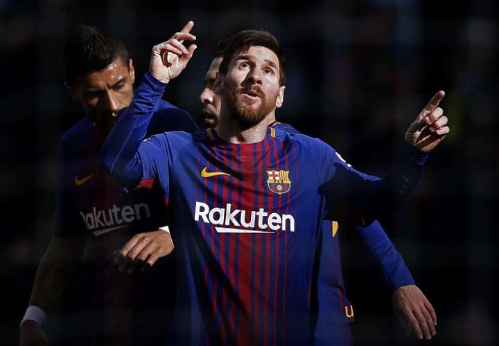 Lionel Messi festeja su anotación ante el Celta. Foto: AP