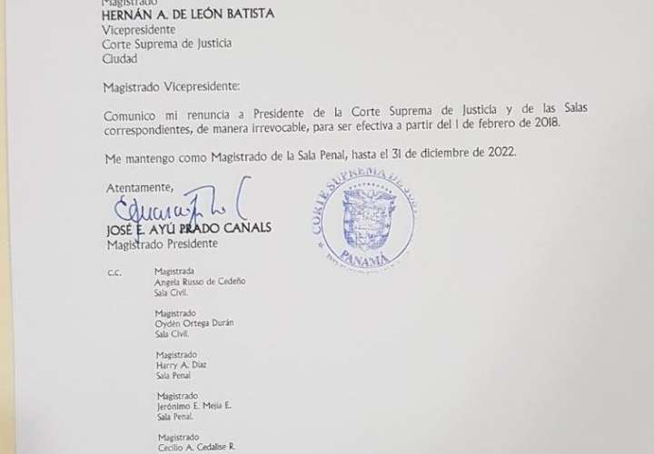 Ayú Prado renuncia como presidente de la Corte