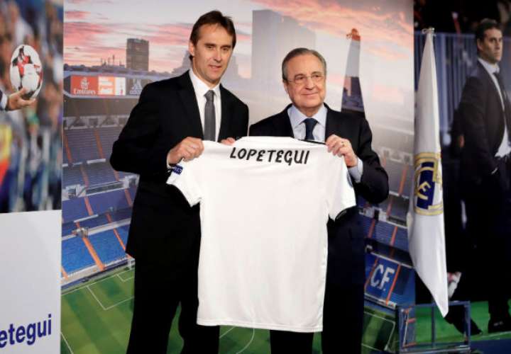  El presidente del Real Madrid, Florentino Pérez (d), y el nuevo entrenador del equipo, Julen Lopetegui (i). Foto: EFE