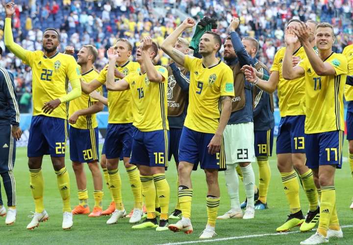 Suecia celebra su pase a cuartos de final del mundial Rusia 2018./EFE
