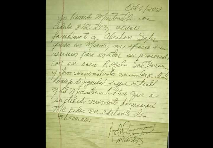 Imagen de la carta que el exmadatario Ricardo Martinlli escribió a puño y letra y a través de la cual realizó la denuncia. Foto: @sidneysittonU