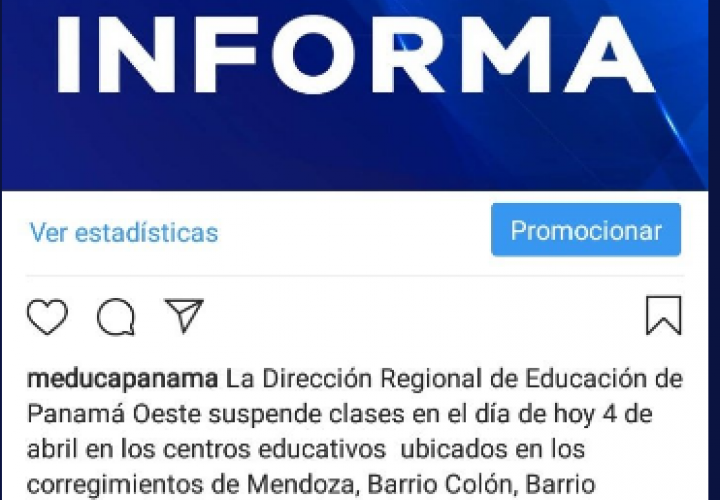 Meduca suspende clases hoy en algunas escuelas de Panamá Oeste