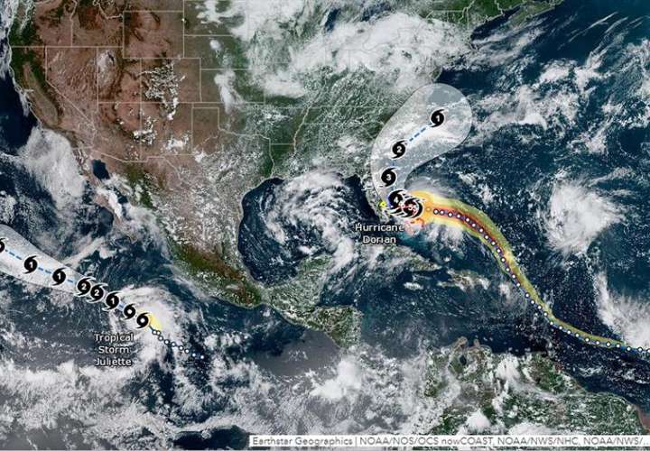 Foto informativa muestra la trayectoria del huracán Dorian y la tormenta tropical Julitte el 1 de septiembre de 2019. EFE