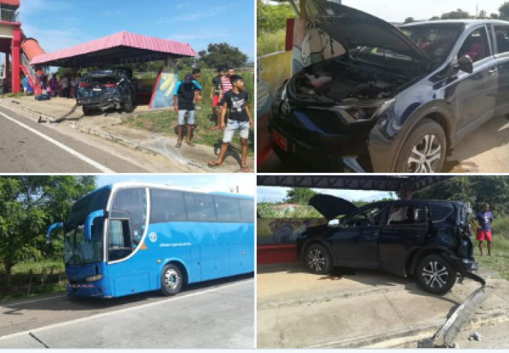 ¡Tanganazo¡ Cuatro heridos por choque entre bus y camioneta en Aguadulce