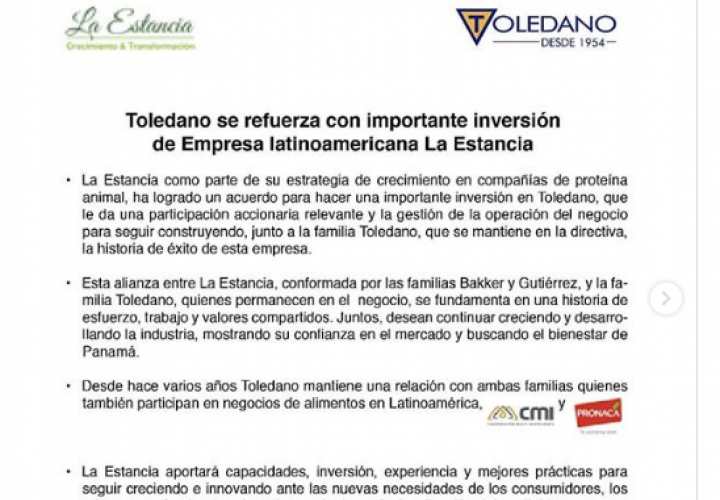 Toledano logra alianza comercial con empresa La Estancia