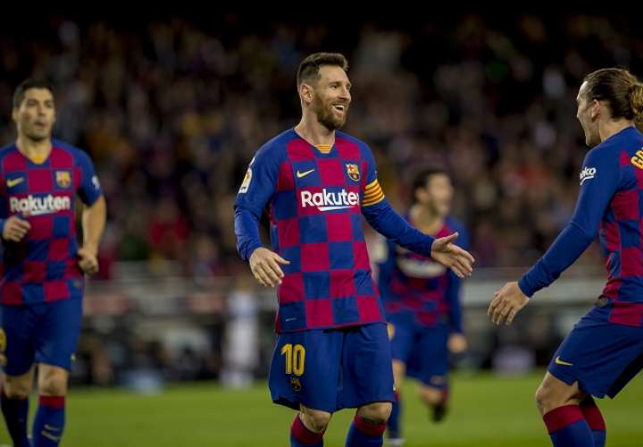 Lionel Messi  celebra uno de sus goles. Foto: AP