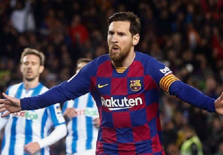 Lionel Messi del Barcelona, celebra su gol ante la Real Sociedad. Foto: EFE