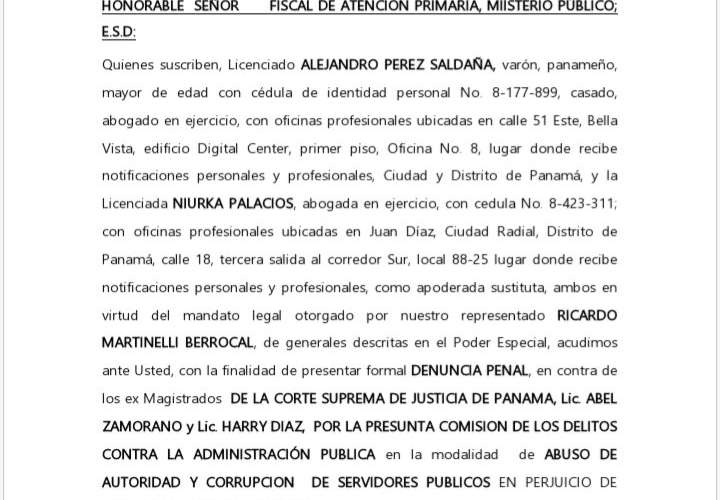Abogados de Martinelli presentan denuncia contra exmagistrados Zamorano y Díaz
