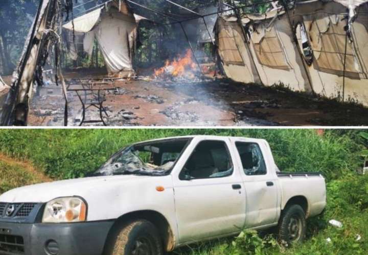 Ilegales queman carpa y auto de Fuerza Pública