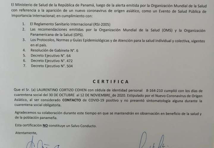 Minsa certifica que presidente Cortizo cumplió con cuarentena 