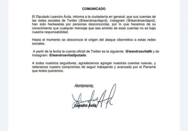 Diputado Leandro Ávilal fue víctima de hackeo
