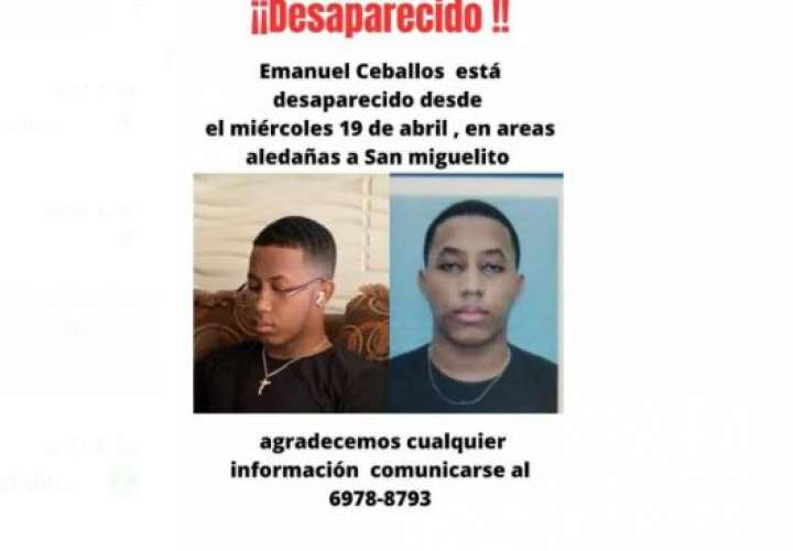 Joven, desaparecido en San Miguelito desde hace 8 días