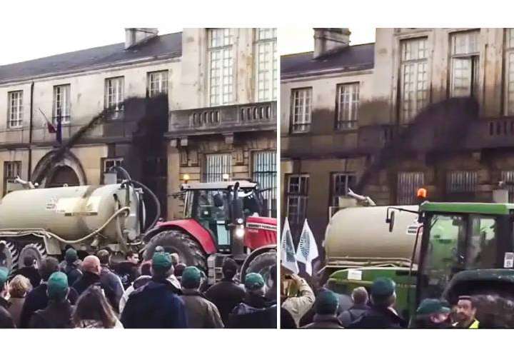 Agricultores franceses le lanzan estiércol a edificios del gobierno