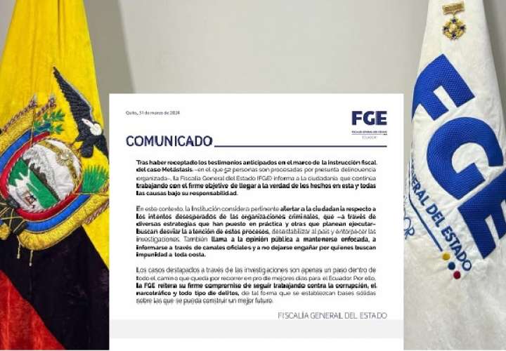 Comunicado de la Fiscalía General de Ecuador.