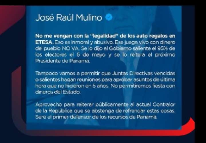 JR Mulino: Prácticas "inmorales" en ETESA NO VAN