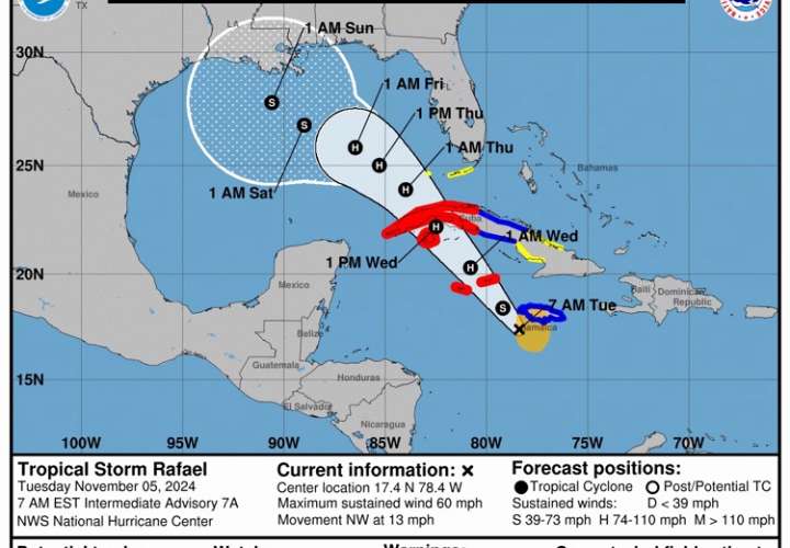 Tormenta Rafael puede convertirse en huracán, indica el NHC de EEUU