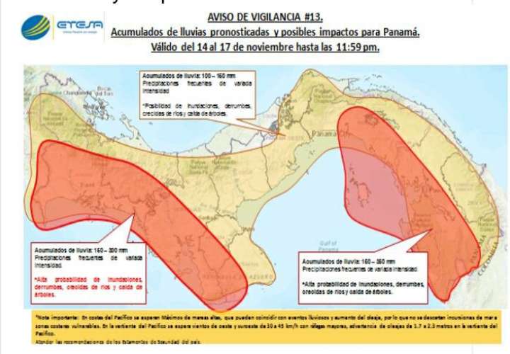 Aviso de advertencia por efectos adversos sobre Panamá con paso de Iota 