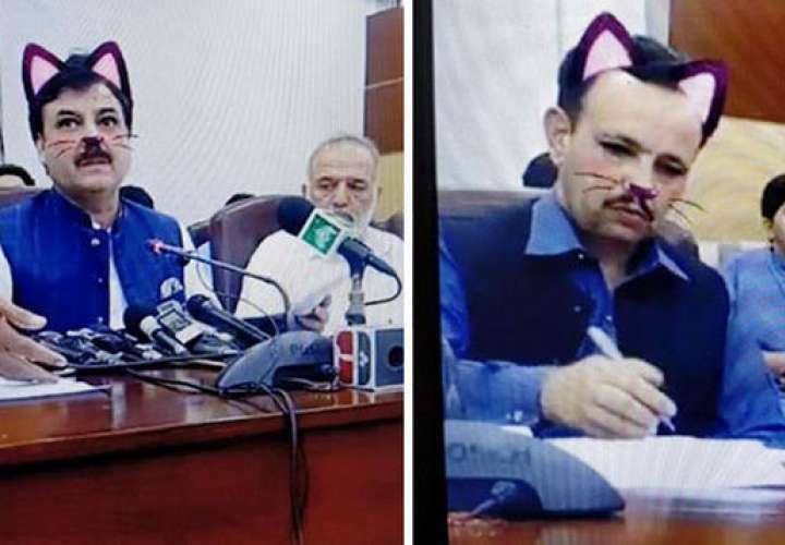 Ministro paquistaní transmite sesión informativa con filtro de bigotes