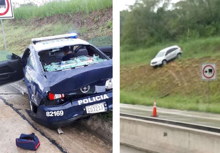 Camioneta patina en la autopista Panamá-Colón y colisiona patrulla de la policía