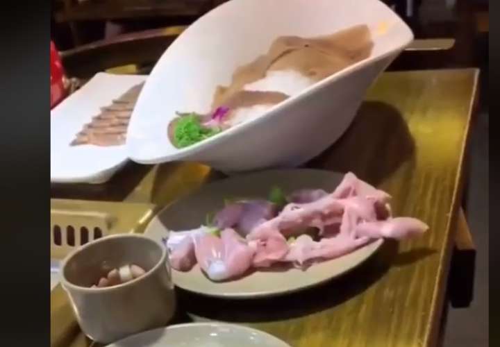 ¡Auxilio! Trozo de pollo se arrastra por un plato provocando terror (Video)