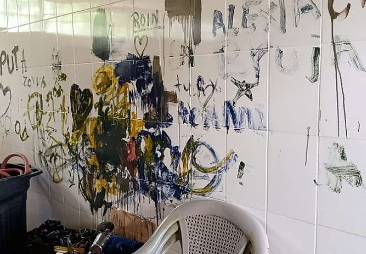 Las paredes de la escuela, al igual que dentro de los baños sanitarios, han sido rayadas con mensajes y grafitis obscenos.