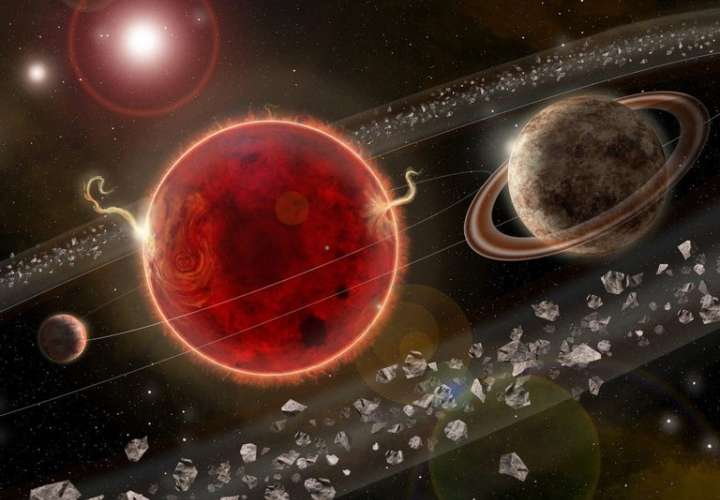 Fotografía cedida por la revista 'Science Advances' de una representación artística del sistema planetario Próxima Centauri, con el exoplaneta recién descubierto, ''Próxima c (d)''; y el planeta hallado en 2016, ''Próxima b (i)''.