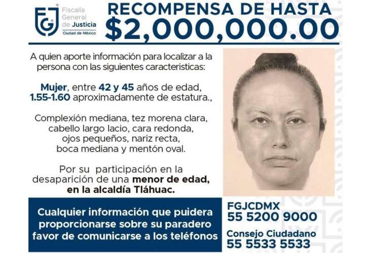 Difunden el retrato de mujer que secuestró a niña asesinada en México