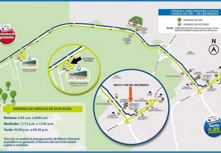 Mapa del recorrido que realiza la ruta Albrook - Cadena de Frío. Imagen @OficialMibus