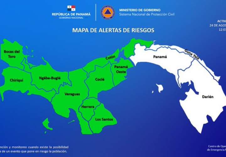 SINAPROC declara Alerta Verde en provincias y comarcas por incremento de lluvias
