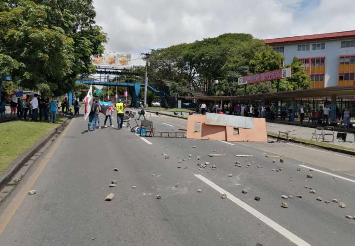 Estudiantes de la Universidad de Panamá protestan bajo la sombra de un árbol