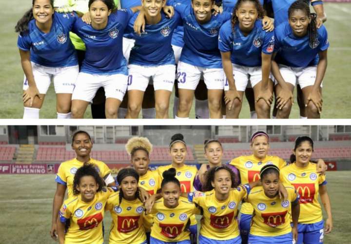 Los conjuntos finalistas de la Liga Femenina de Fútbol (LFF), Atlético Nacional y Universitario. Foto: Fepafut 