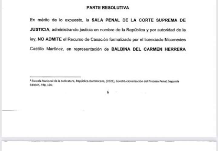 CSJ no admite recurso de casación promovido por Balbina Herrera