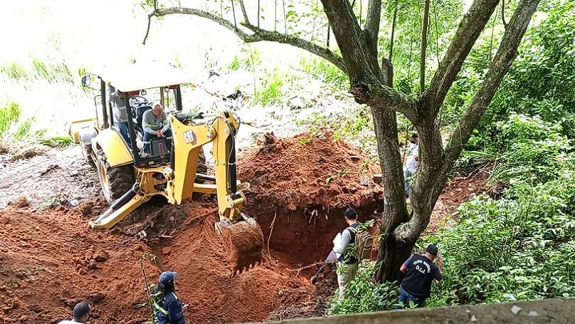 La excavación se concentró por más de dos horas en un área de terreno cerca de un árbol.
