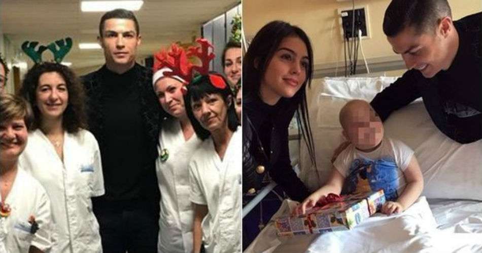 Cristiano Ronaldo y su novia durante la actividad en el hospital. 
