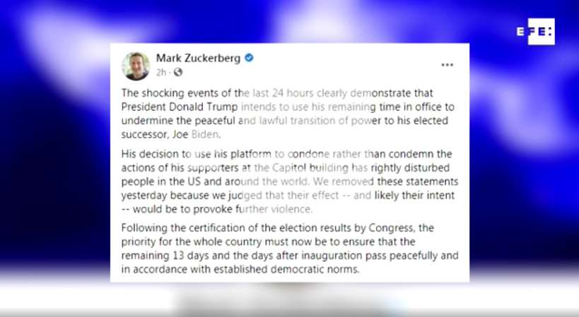 El consejero delegado de Facebook, Mark Zuckerberg, anunció este jueves el bloqueo &quot;indefinido&quot; . EFE